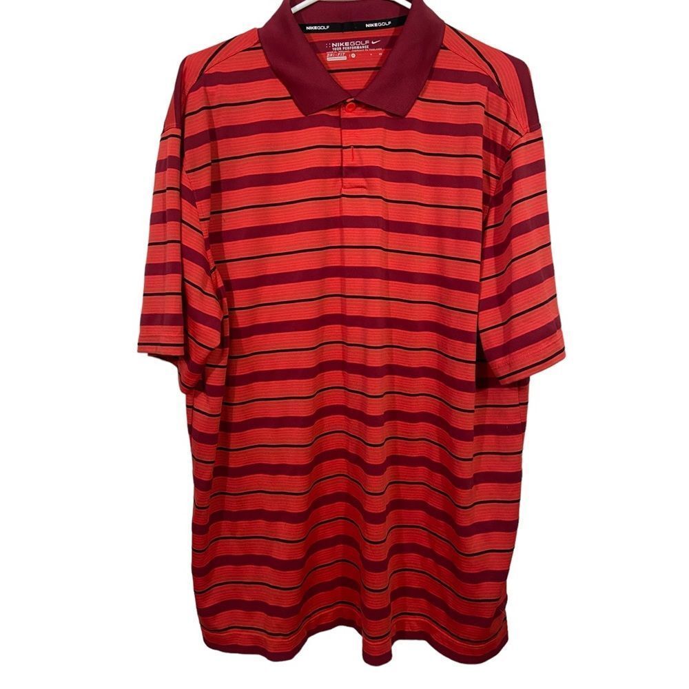 Nike Golf Red Striped Performance Short sleeve Athletic Polo Shirt